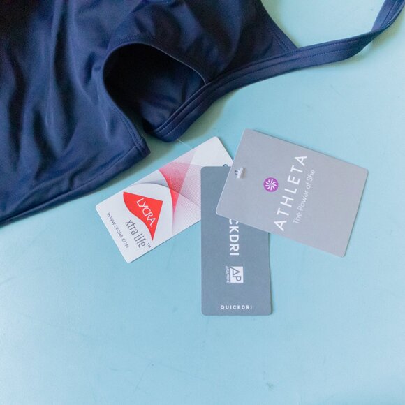 NEW Athleta Navy Blue Side Scrunch Scoop Neck Tankini Top Size 34 B/C - Picture 5 of 9